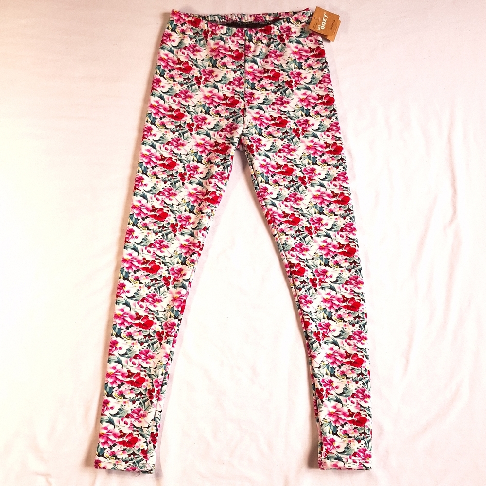 NWT Just Cozy Fur Lined 8 Way Stretch Floral Leggings, M/L